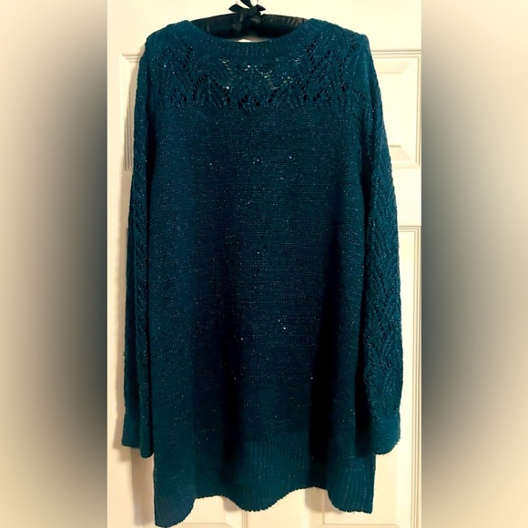 Maurices Womens Knit Sweater Size 1X Green/blue Sequin Long Sleeve Pullover - Picture 5 of 7